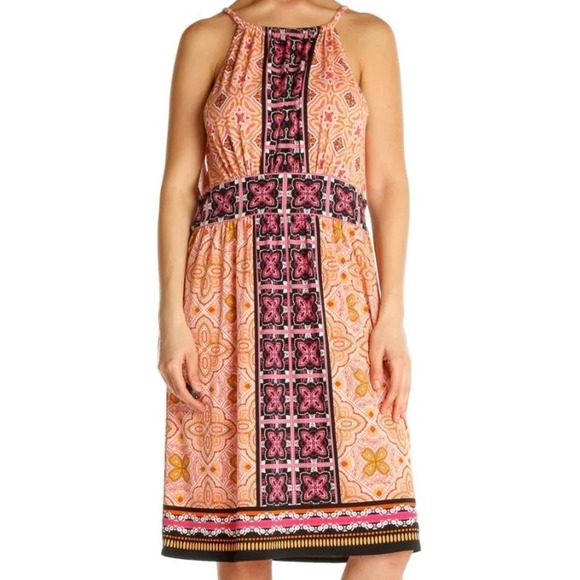 Maggy London Beige Printed Bohemian Fit and Flare with Halter Neck Size 8 - Picture 1 of 8